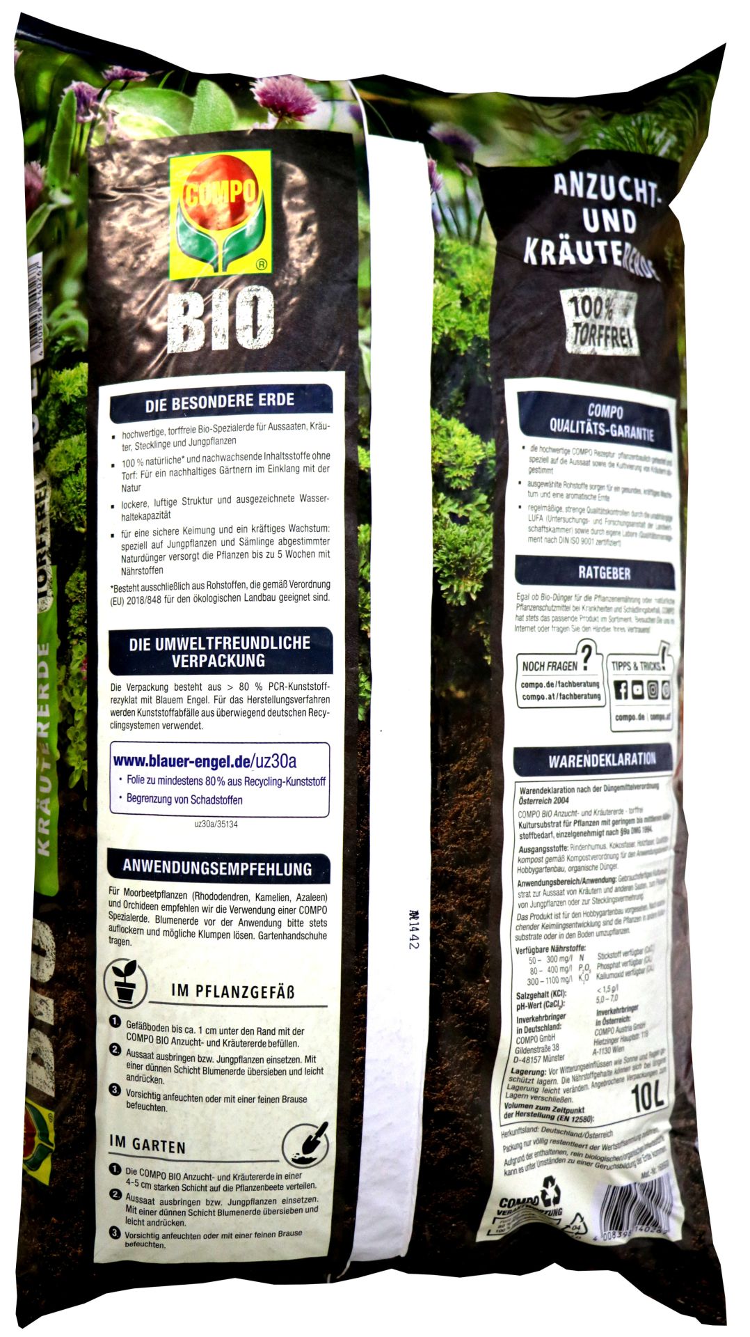 Terreau Compo Sana Pour Plantes Vertes Et Palmiers 10L - Engrais 12 Semaines Inclus